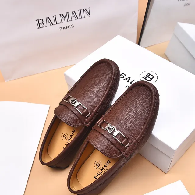 Balmain B-Court بني بيج جلد مقشف مشبك معدني حزام لوفر 6
