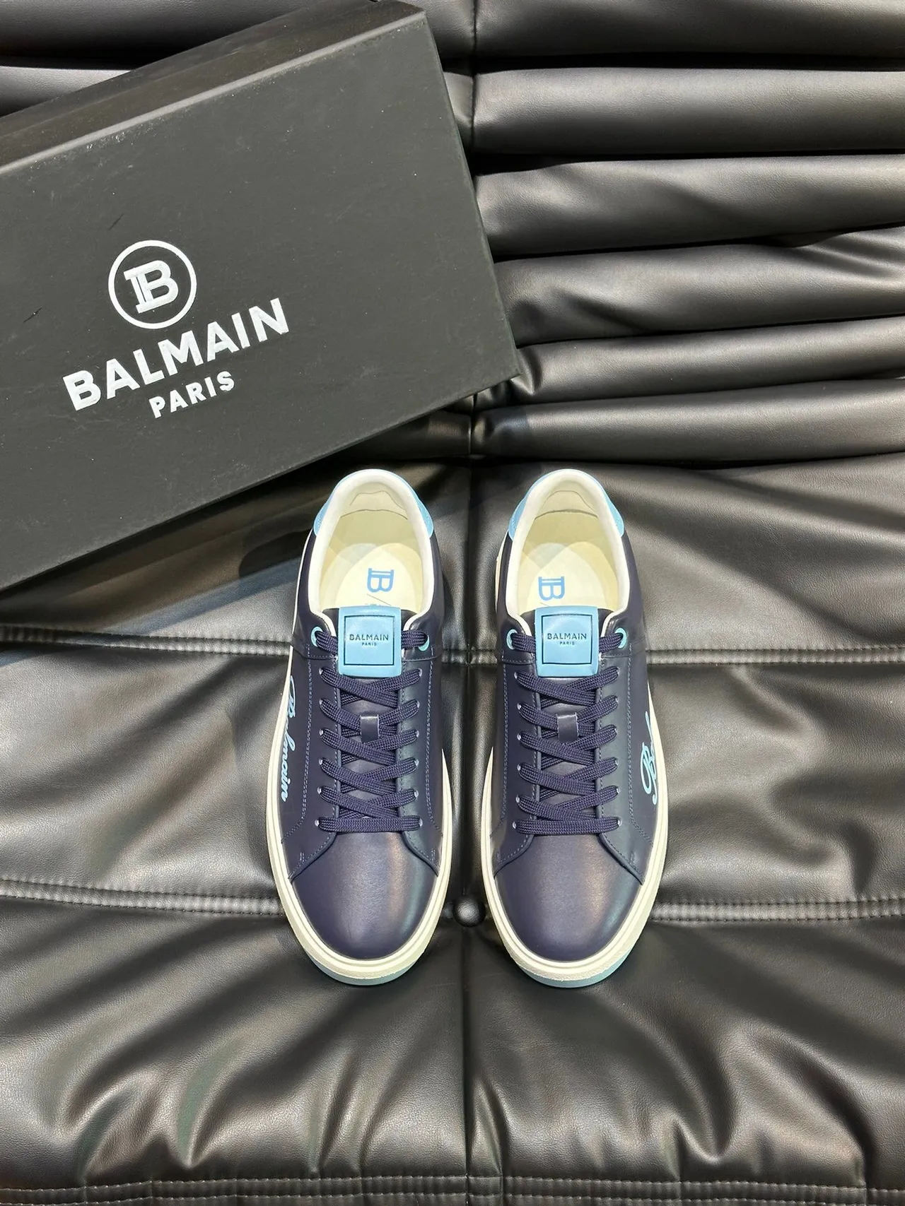 Balmain B-Court Navy and Light Blue Leather Lifestyle Sneakers 2