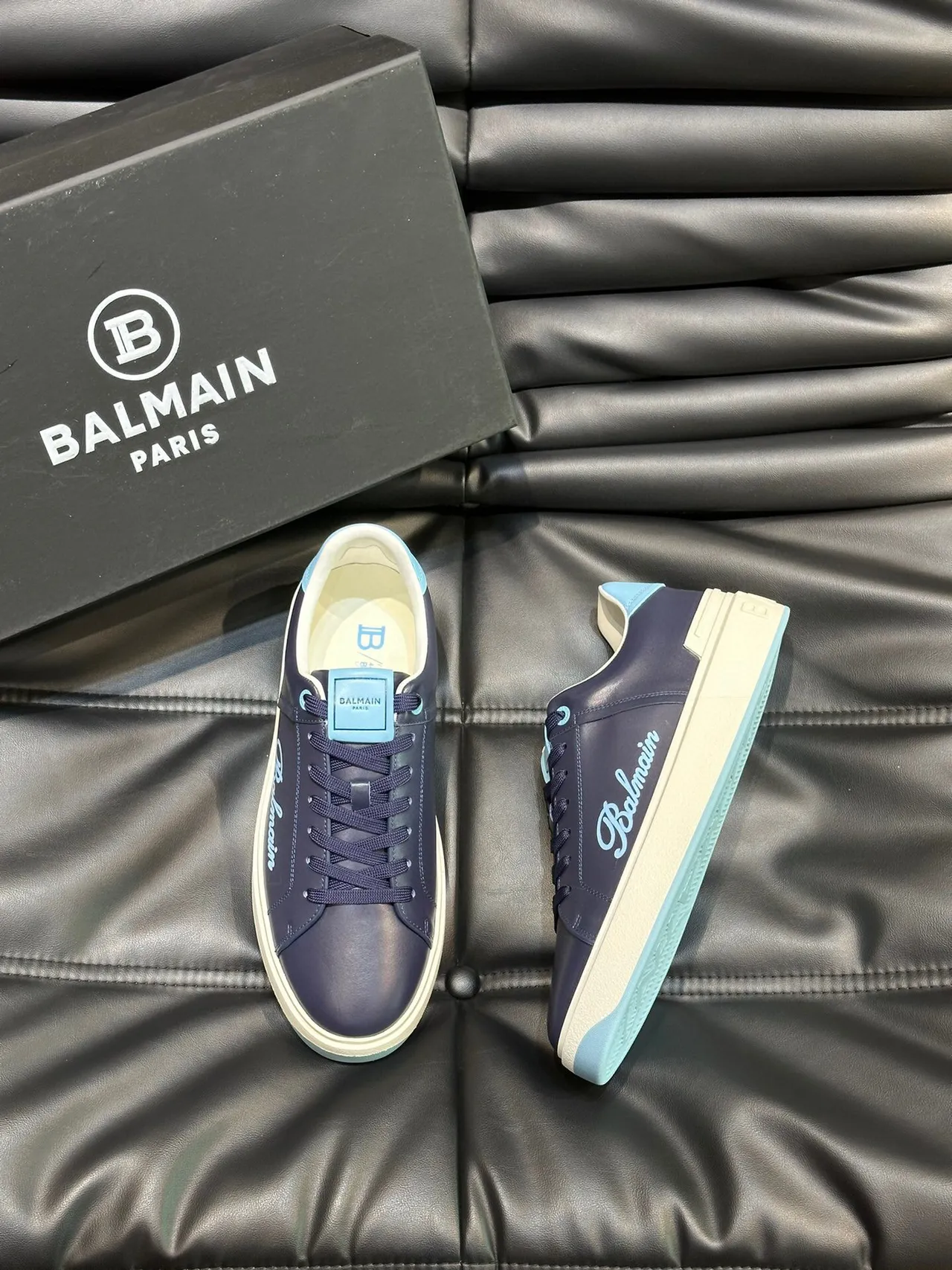 Balmain B-Court Navy and Light Blue Leather Lifestyle Sneakers 3