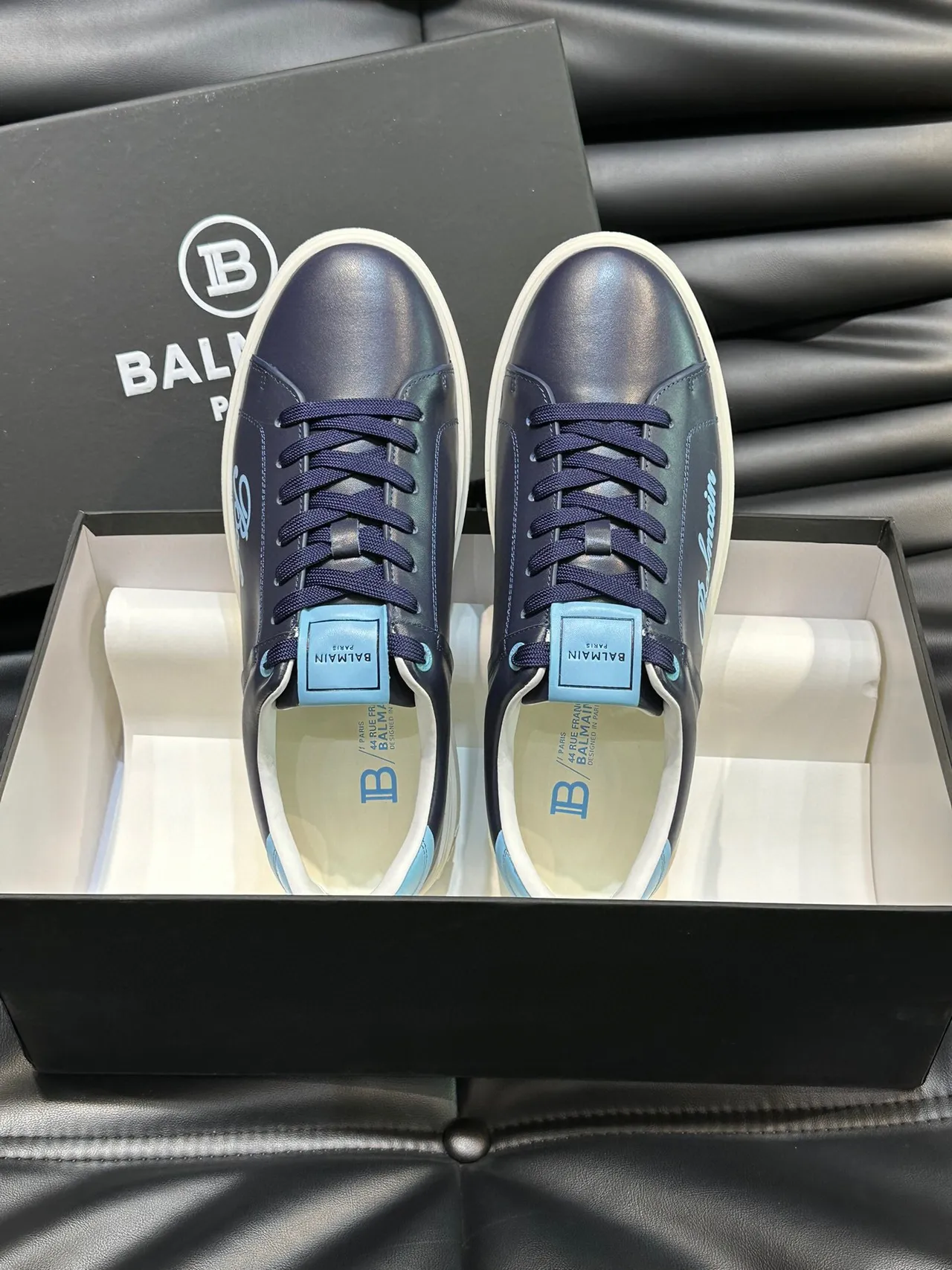 Balmain B-Court Navy and Light Blue Leather Lifestyle Sneakers 4