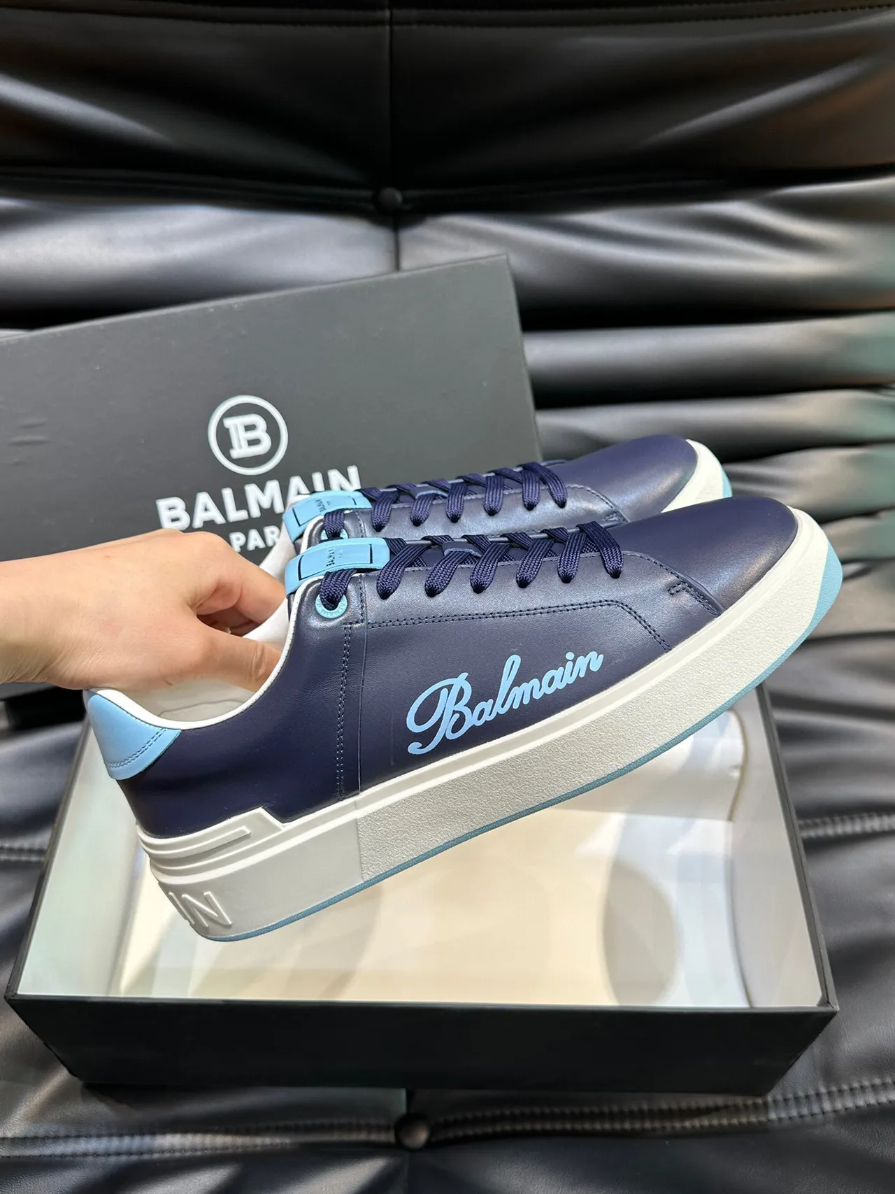 Balmain B-Court Navy and Light Blue Leather Lifestyle Sneakers 5