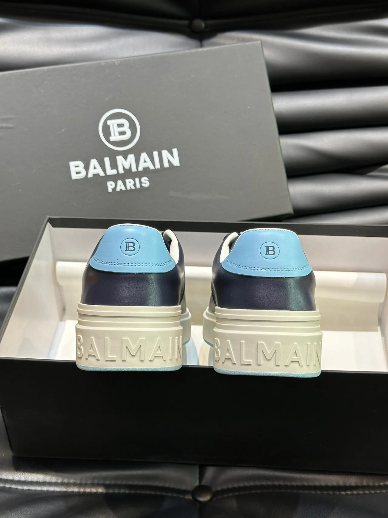 Balmain B-Court Navy and Light Blue Leather Lifestyle Sneakers 6