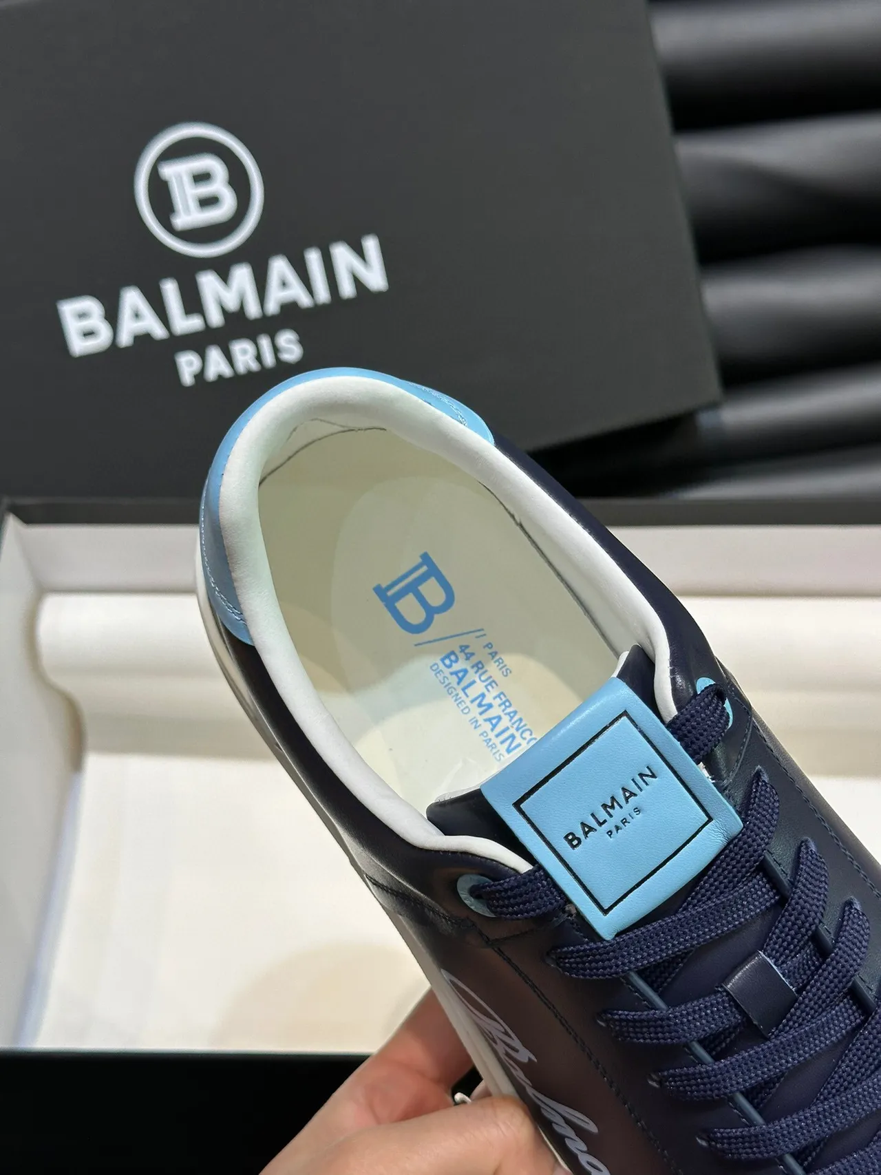 Balmain B-Court Navy and Light Blue Leather Lifestyle Sneakers 7