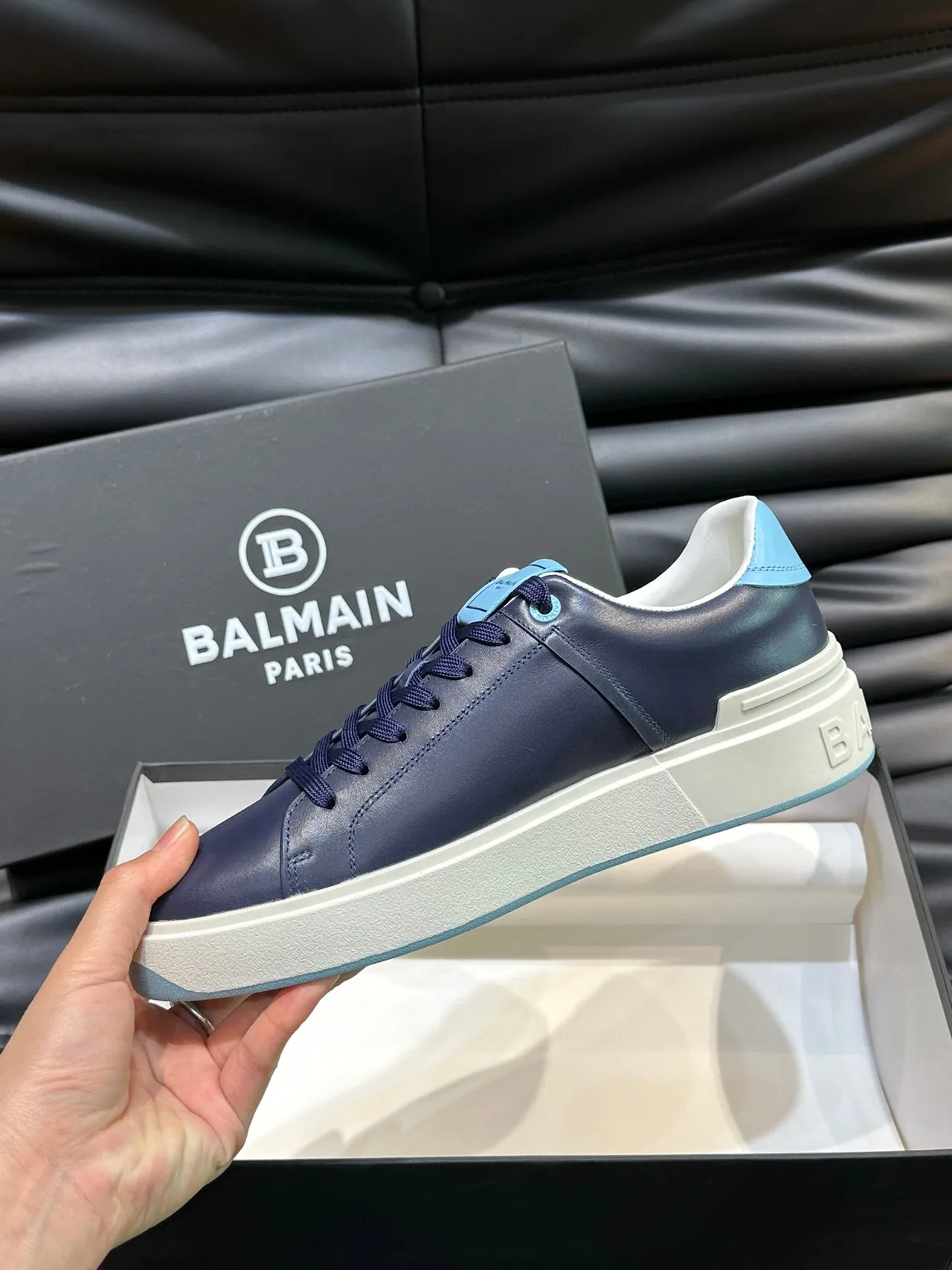 Balmain B-Court Navy and Light Blue Leather Lifestyle Sneakers 8