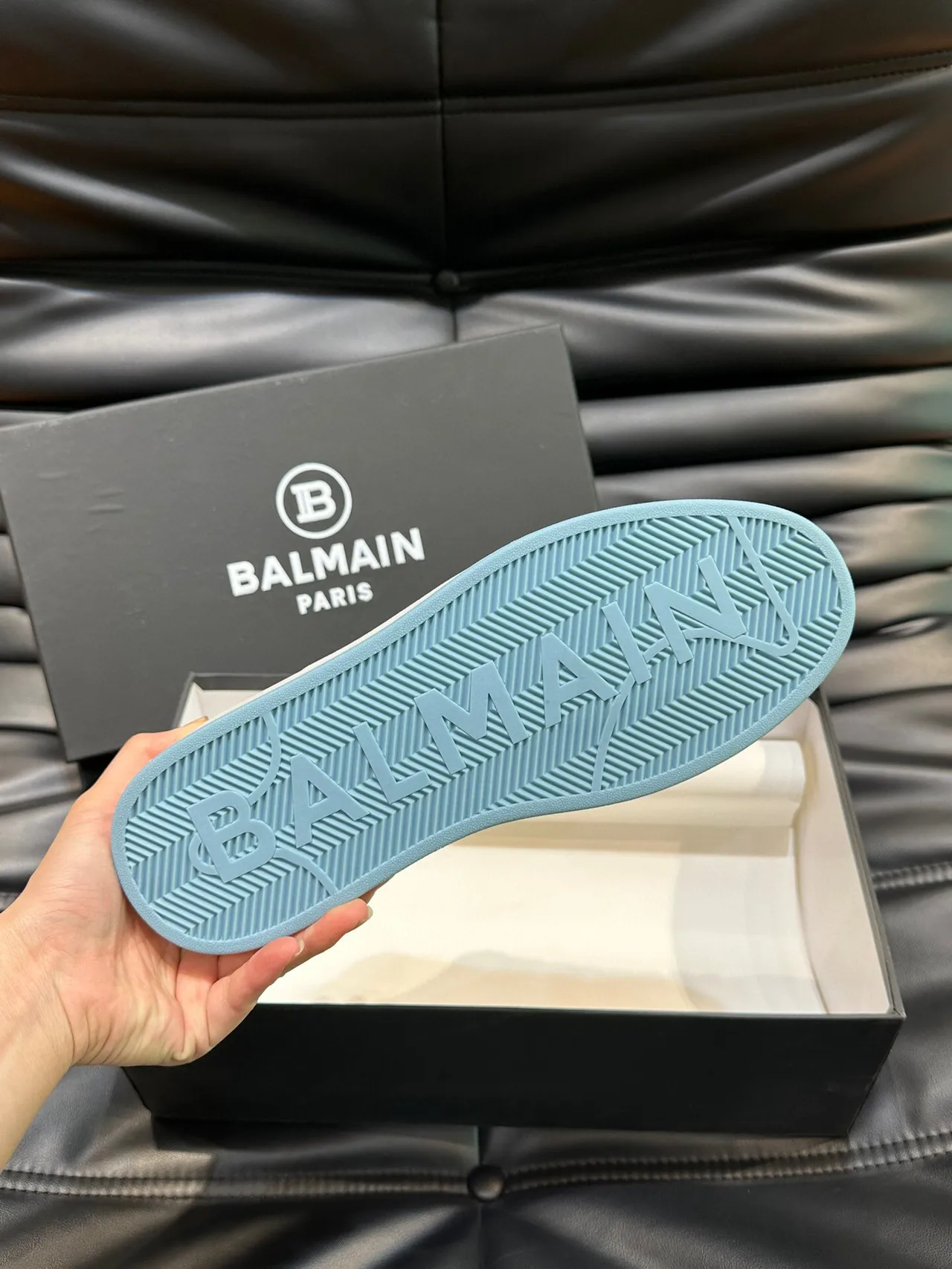 Balmain B-Court Navy and Light Blue Leather Lifestyle Sneakers 9