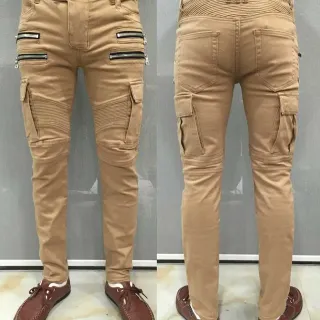 Balmain Moto Cargo Beige Pants