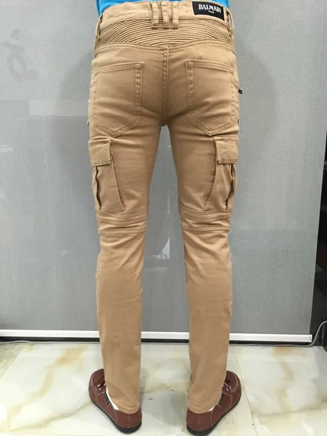 Balmain Moto Cargo Beige Pants 4
