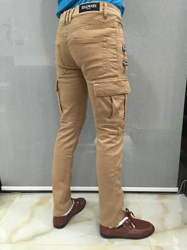 Balmain Moto Cargo Beige Pants 5