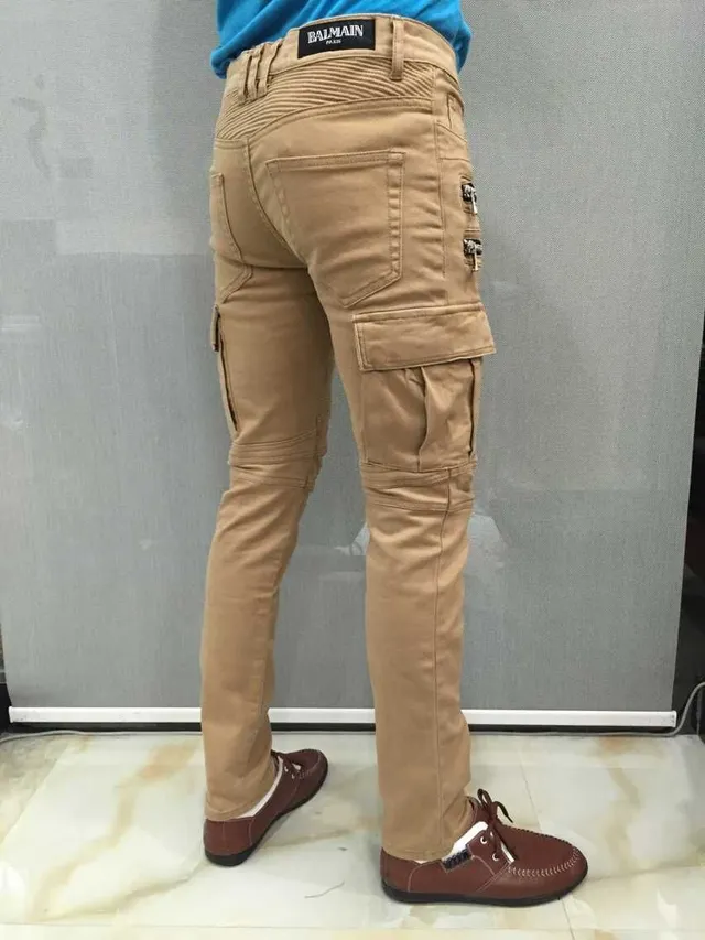 Balmain Moto Cargo Beige Pants 8