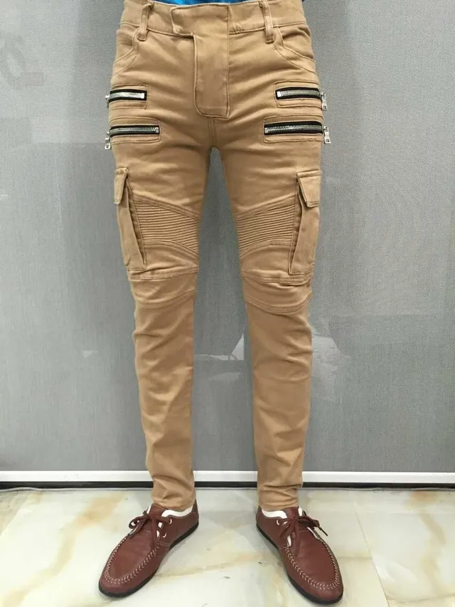 Balmain Moto Cargo Beige Pants 9