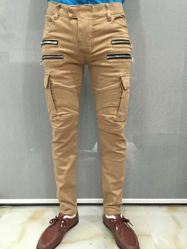 Balmain Moto Cargo Beige Pants 10