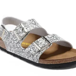Birkenstock White Gray Two-Strap Buckle-Fastened Casual Sandals