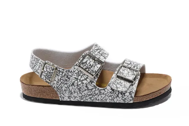 Birkenstock White Gray Two-Strap Buckle-Fastened Casual Sandals 2