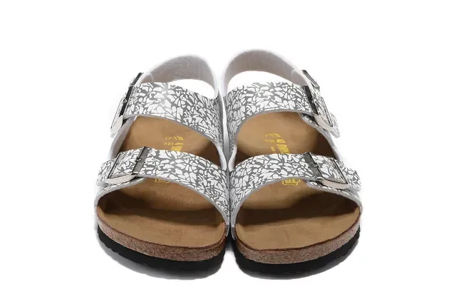 Birkenstock White Gray Two-Strap Buckle-Fastened Casual Sandals 5