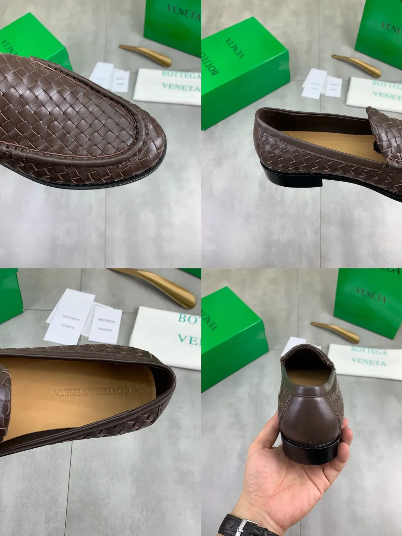 Bottega Veneta Andiamo Marron Noir Cuir Entrelacé Intrecciato Moccasin-Stitched Vamp Loafer 3