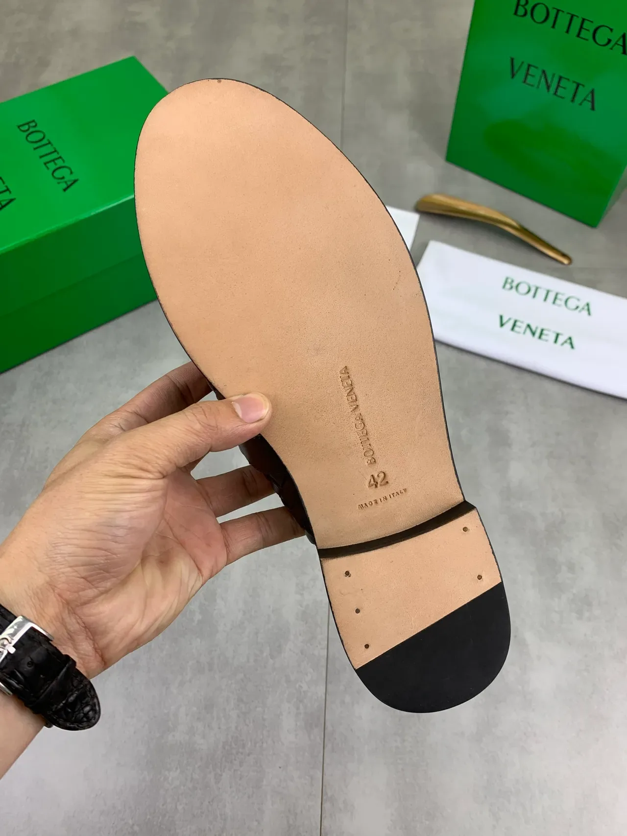 Bottega Veneta Andiamo Marron Cuir Intrecciato Mocassin sans talon 4