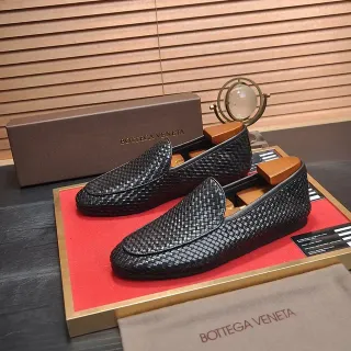 Bottega Veneta Andiamo Woven Leather Black Loafers
