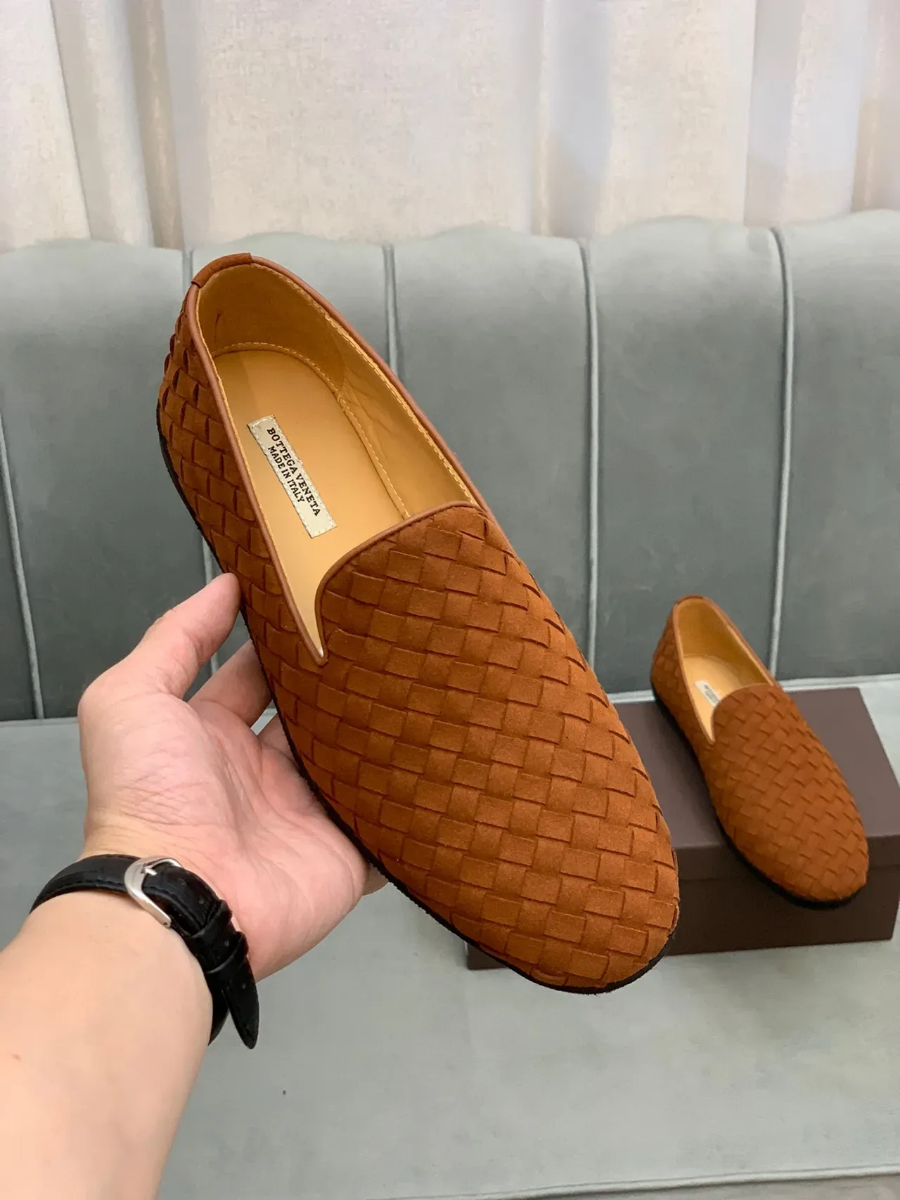 Bottega Veneta Andiamo Tecidos Tan Loafers 5