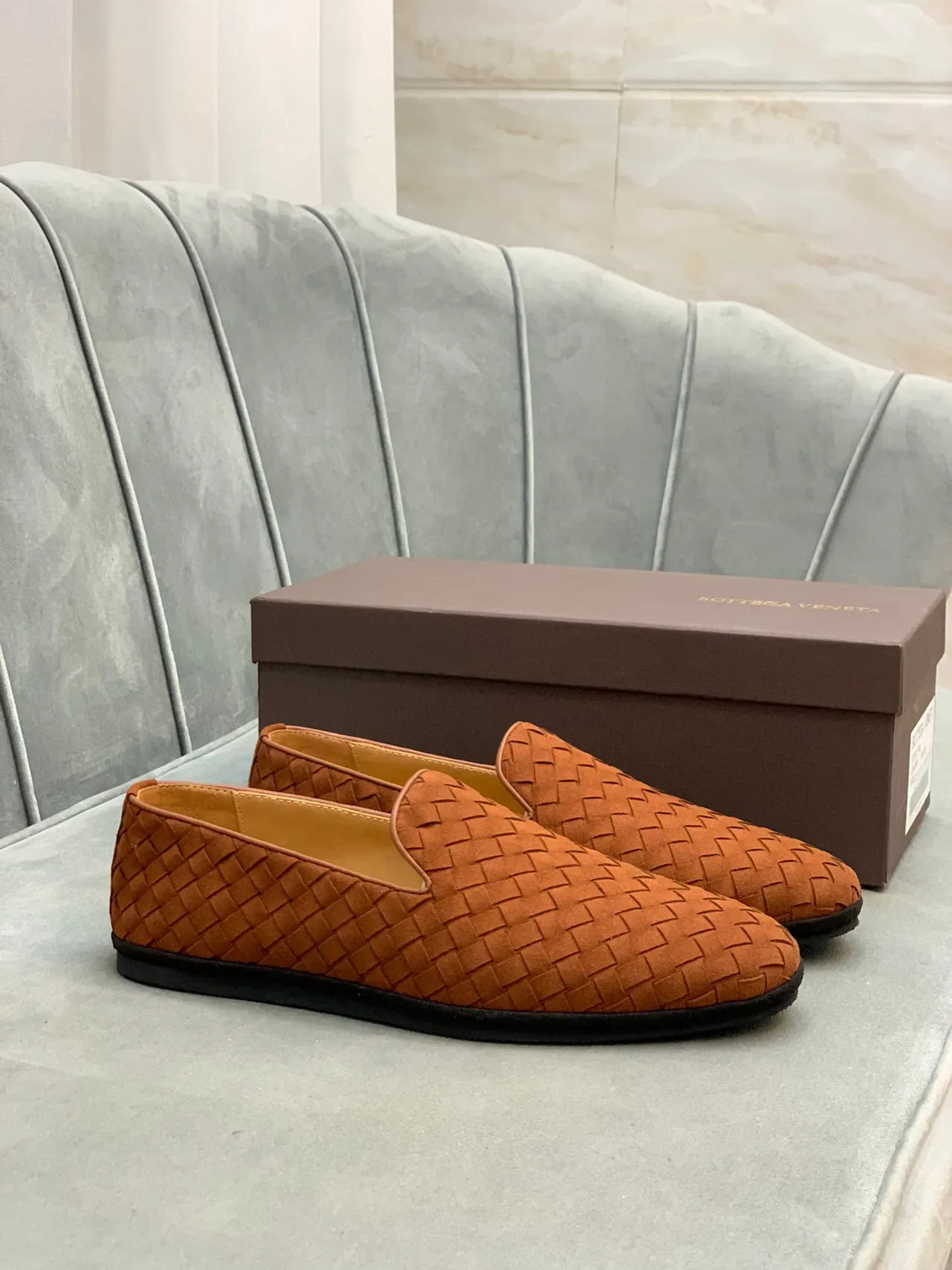 Bottega Veneta Andiamo Tecidos Tan Loafers 7