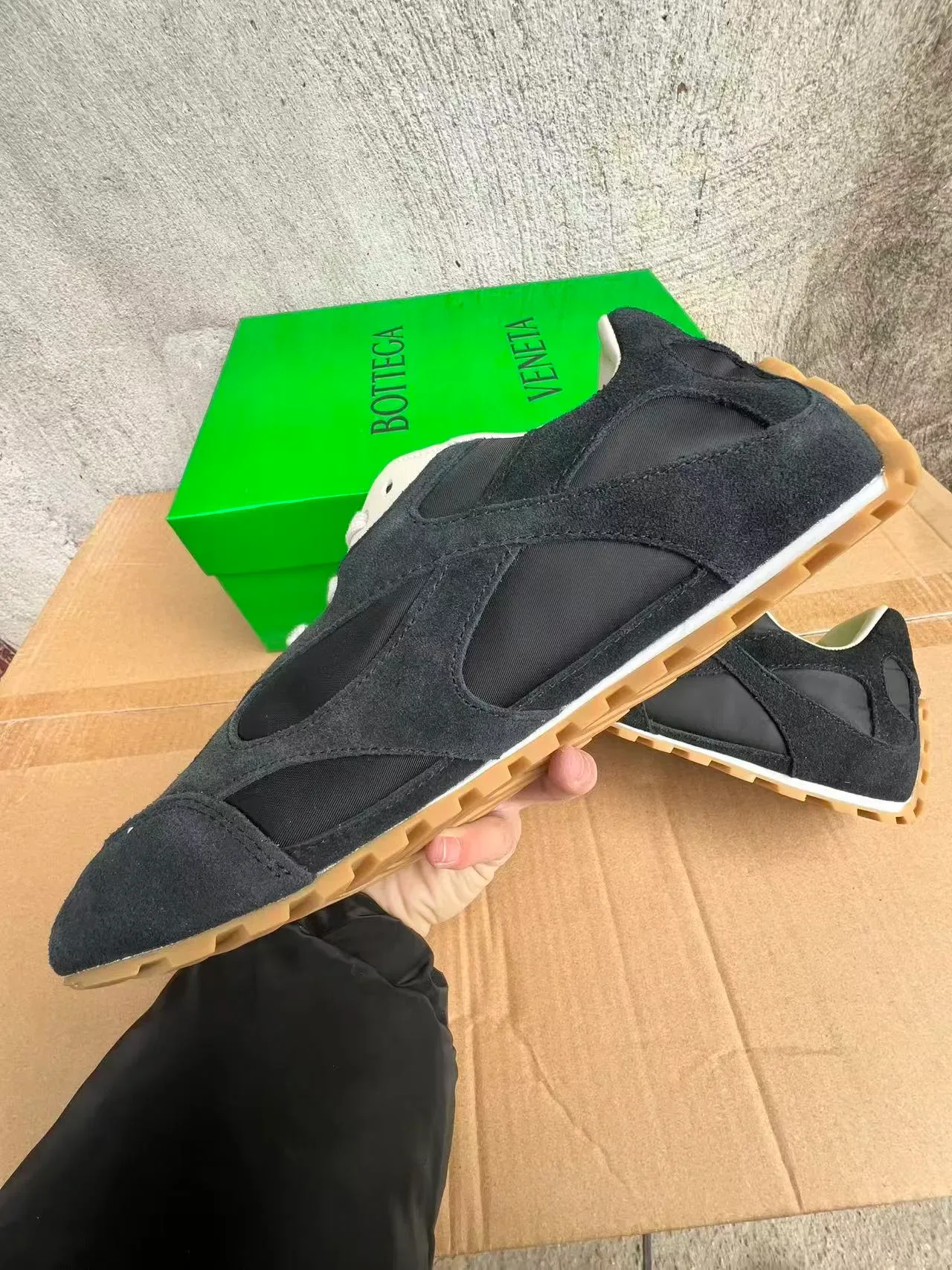 Bottega Veneta Noir Beige Daim et Nylon Panneau Doublure Crème Lacets Lifestyle Sneakers 5