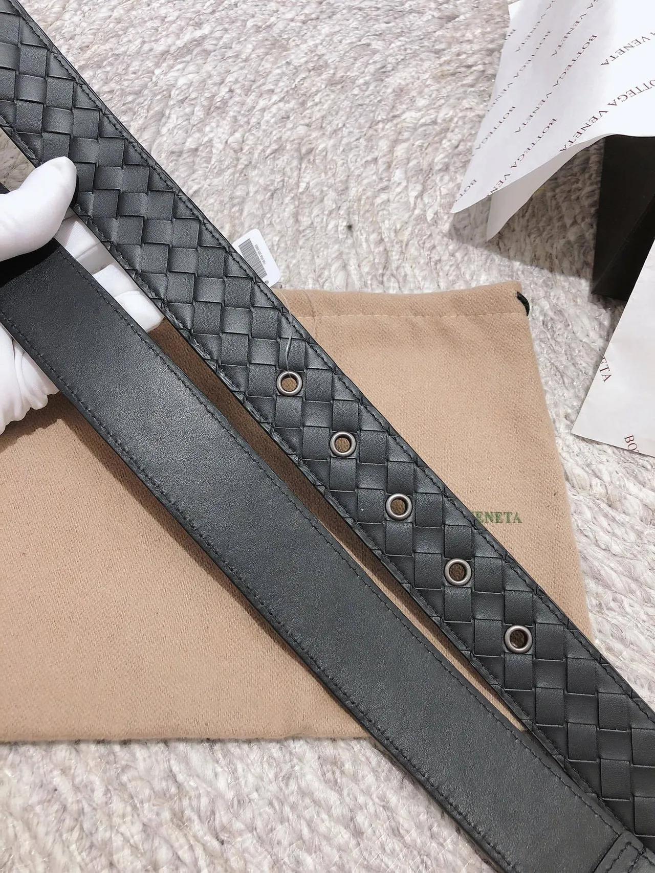 Bottega Veneta Noir Or Intrecciato Tissé Rectangulaire Boucle Ceinture en Cuir 3