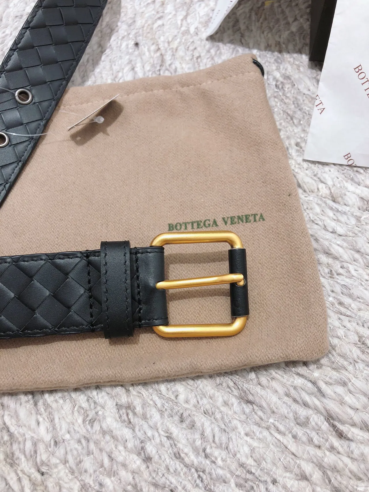 Bottega Veneta Noir Or Intrecciato Tissé Rectangulaire Boucle Ceinture en Cuir 4