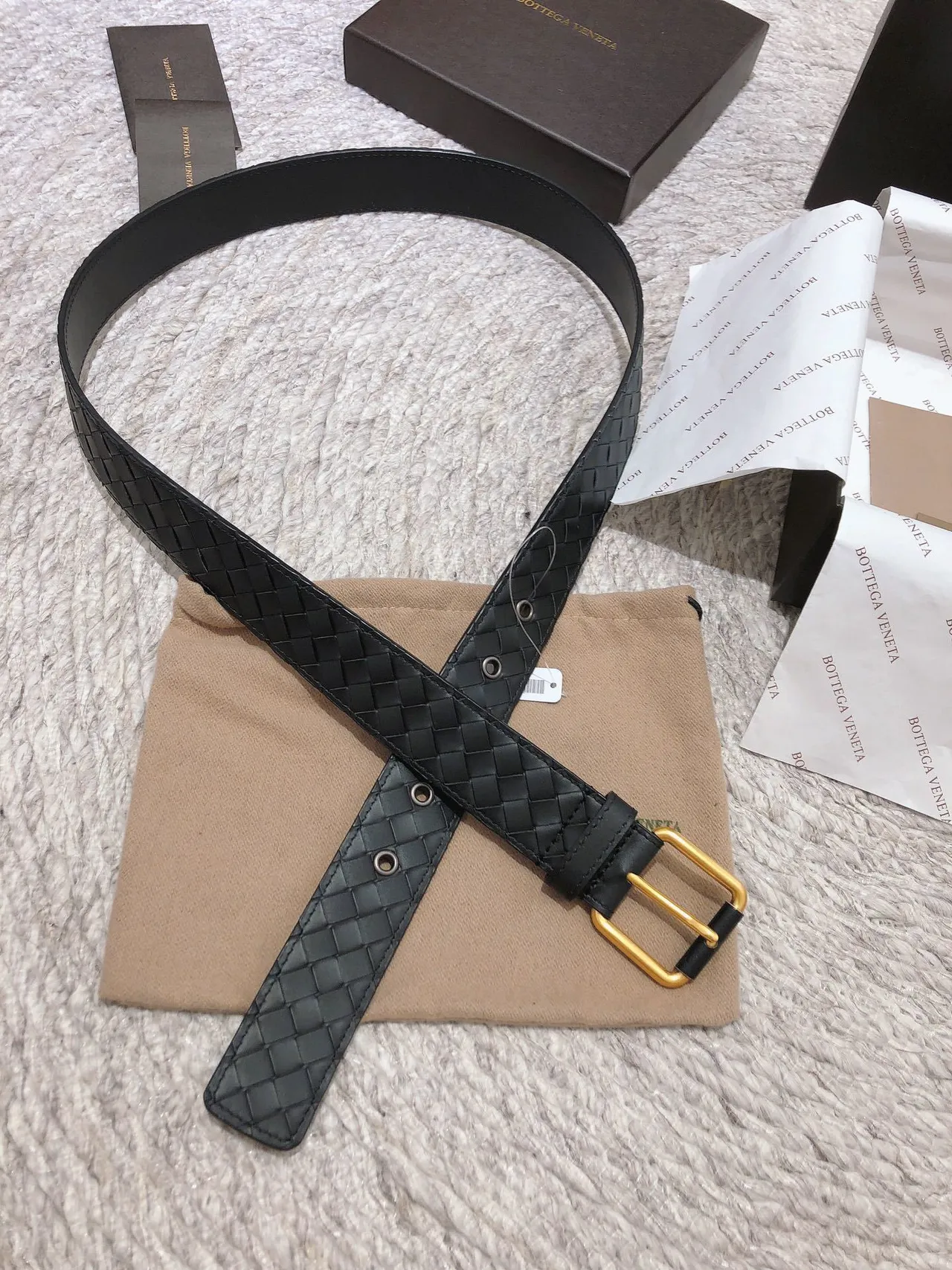 Bottega Veneta Noir Or Intrecciato Tissé Rectangulaire Boucle Ceinture en Cuir 5