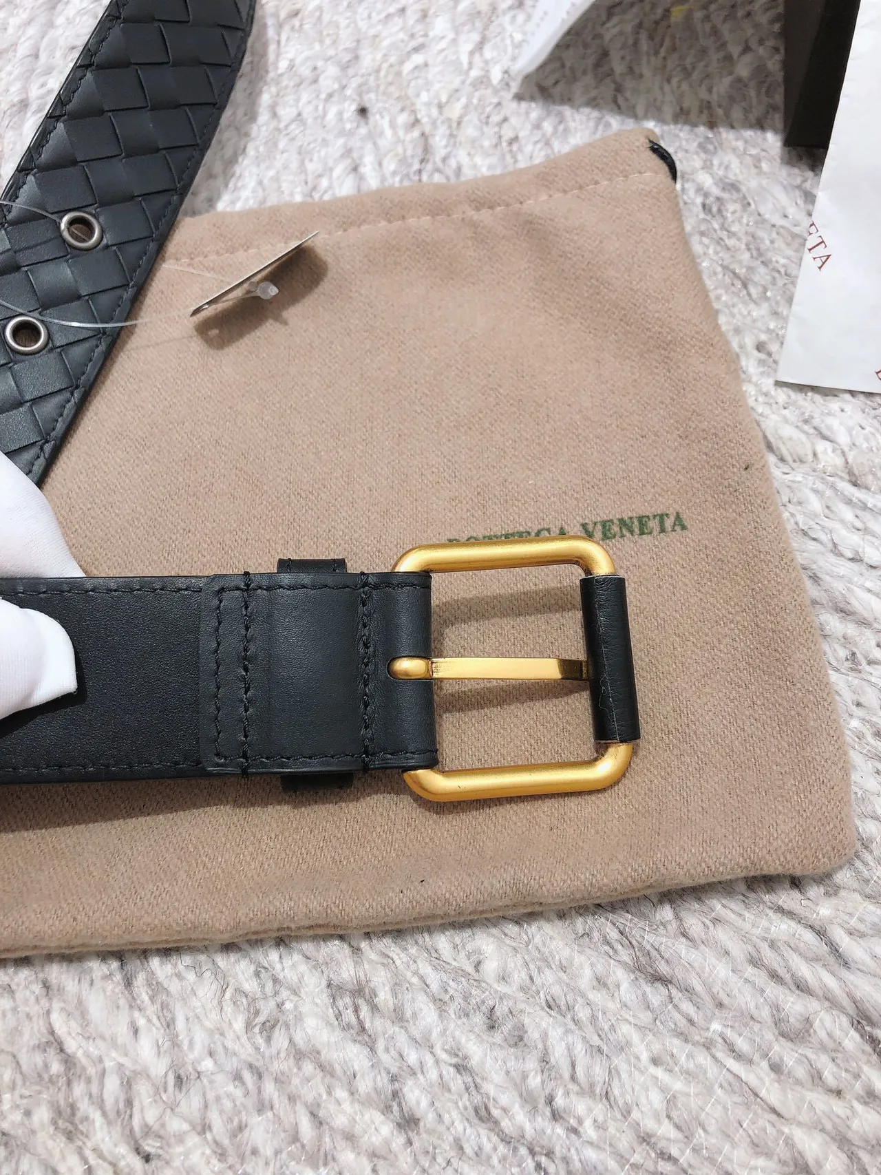 Bottega Veneta Noir Or Intrecciato Tissé Rectangulaire Boucle Ceinture en Cuir 6
