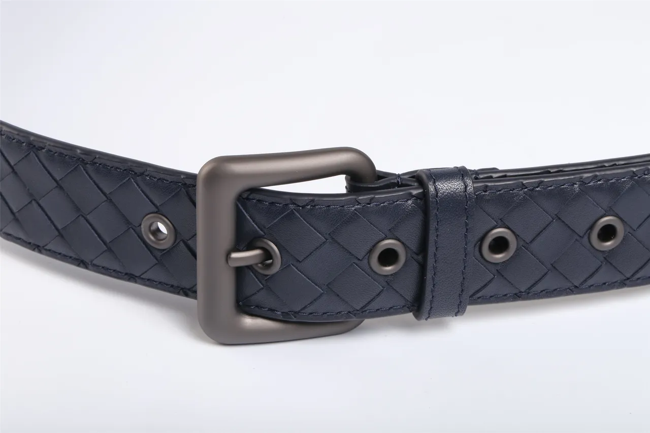 Bottega Veneta Intrecciato Cinturão de couro Navy tecido 7