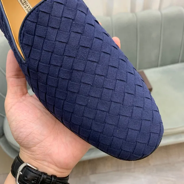 Bottega Veneta Mocassins Slip-On Loafer en Cuir Navy Brown Intrecciato tissé 4