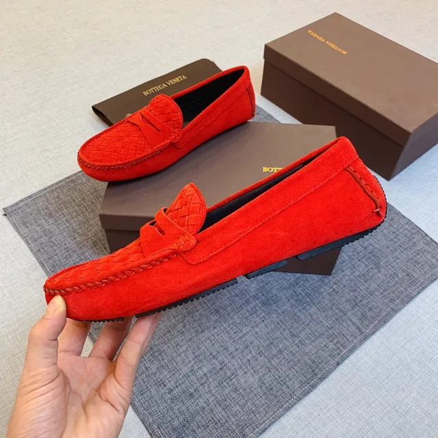 Bottega Veneta Woven Intrecciato Mocassins en Daim Rouge 5