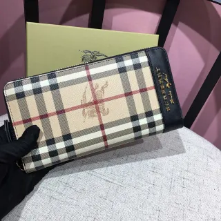 Burberry Beige Black House Check Pattern Equestrian Knight Logo Long Wallet