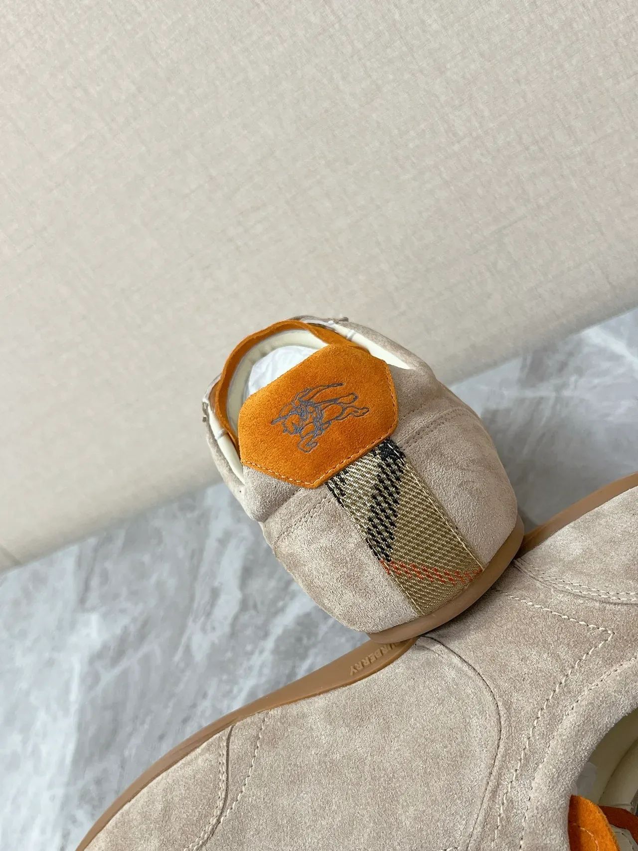 Burberry Beige Orange Suede Upper Embroidered Equestrian Knight Logo Lifestyle Sneakers 3