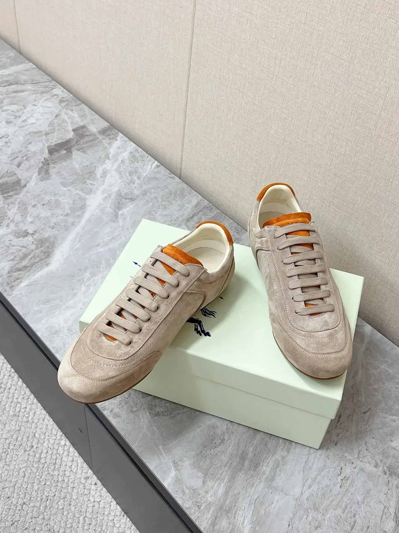 Burberry Beige Orange Suede Upper Embroidered Equestrian Knight Logo Lifestyle Sneakers 6