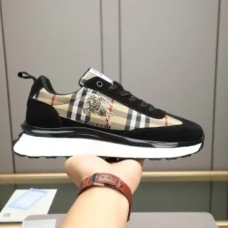Burberry Black Beige Check-Pattern Upper Suede Overlays Lifestyle Sneakers