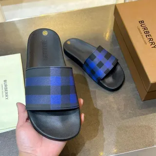 Burberry Black Blue Rubber Slide Nova Check Strap Slippers