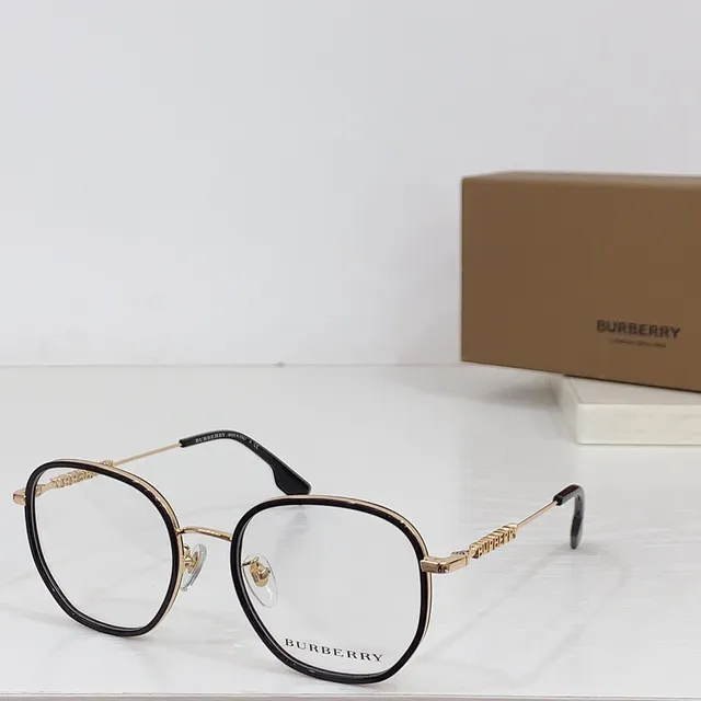 Burberry Gafas Ópticas Montura Oval Negra y Oro de Dos Tonos 7