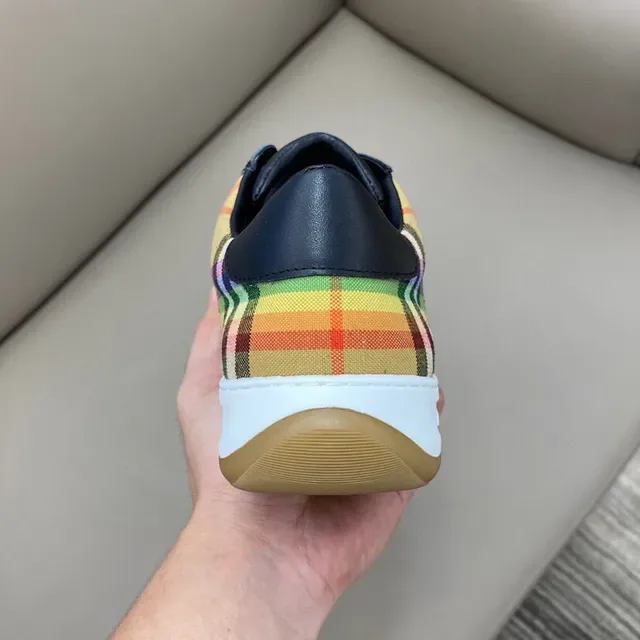 Burberry Black Multicolor Leather And Suede Upper Check-Pattern Heel Panel Lifestyle Sneakers 2