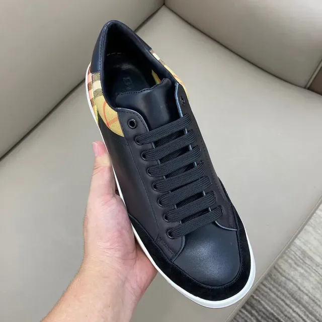 Burberry Black Multicolor Leather And Suede Upper Check-Pattern Heel Panel Lifestyle Sneakers 4
