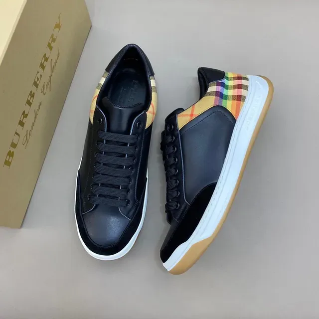 Burberry Black Multicolor Leather And Suede Upper Check-Pattern Heel Panel Lifestyle Sneakers 6
