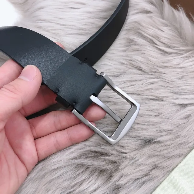 Burberry Black Silver Smooth Matte Rectangular Buckle Leather Belt 2