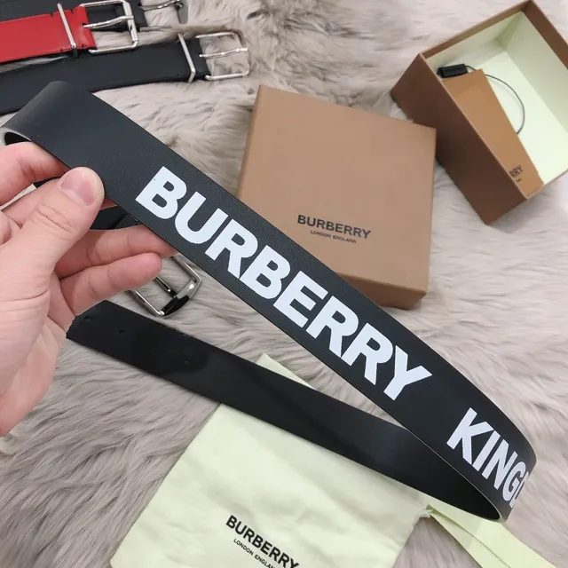 Burberry Black Silver Smooth Matte Rectangular Buckle Leather Belt 4