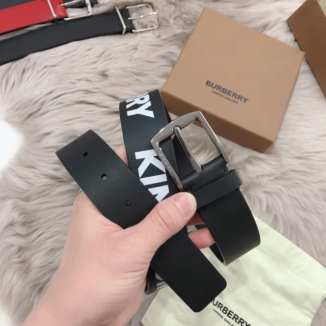 Burberry Black Silver Smooth Matte Rectangular Buckle Leather Belt 7