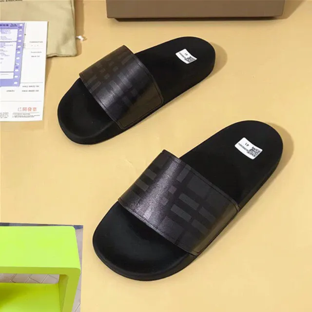 Burberry Black Single-Strap Slide Translucent Check Slippers 8