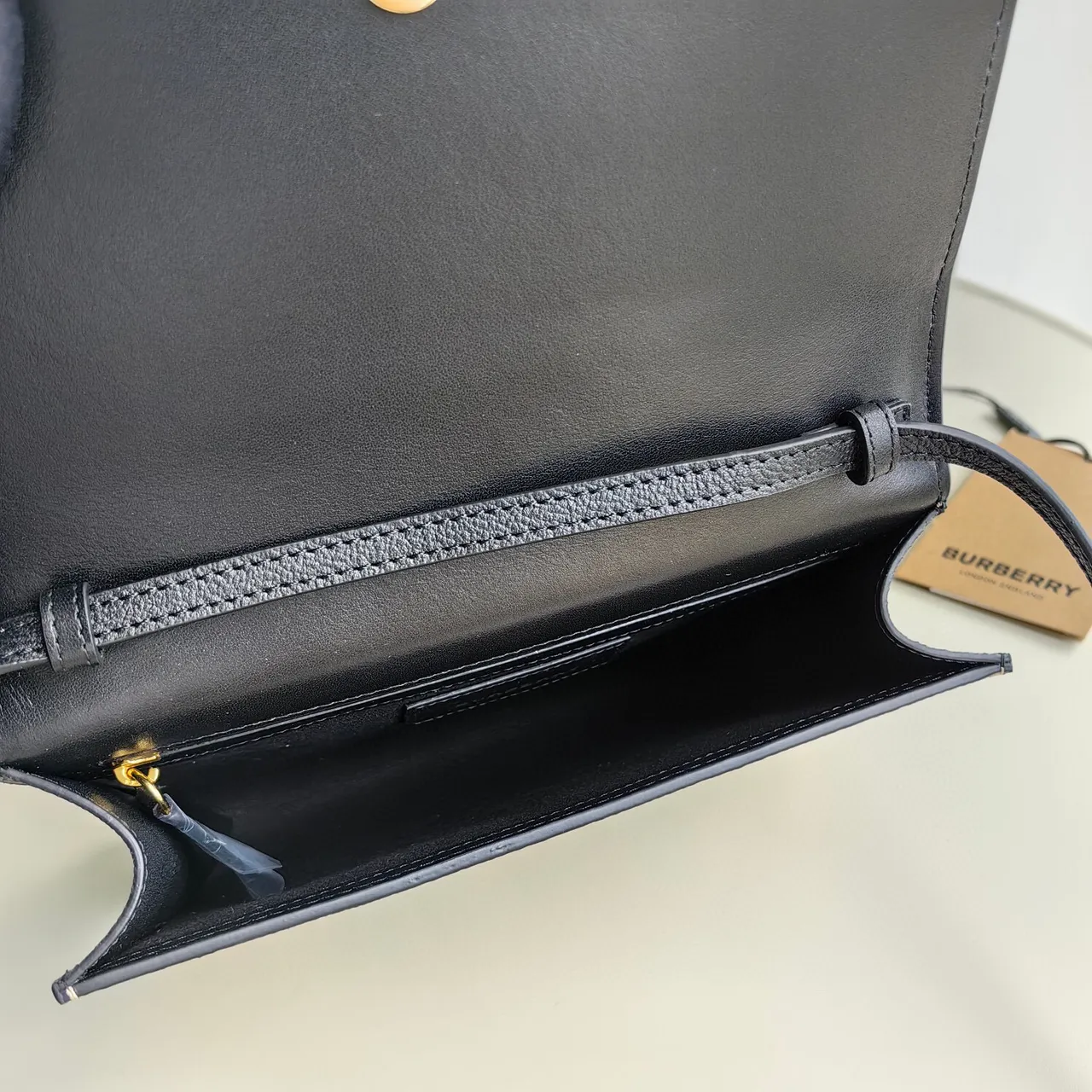 Burberry Check Flap Crossbody Black Beige Textured Leather Messenger Bag 2