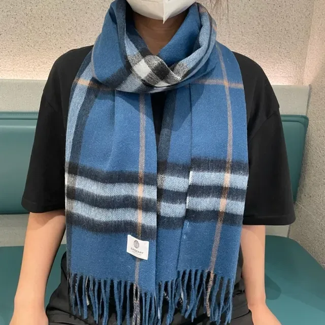 Burberry Classic Check Blue Cashmere Scarf 2