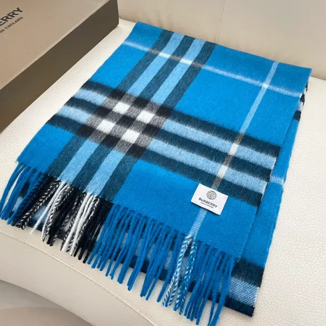 Burberry Classic Check Blue Cashmere Scarf 4