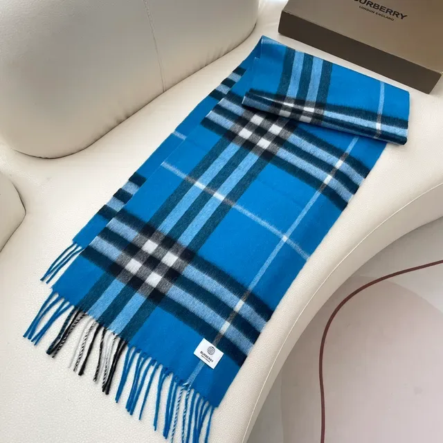 Burberry Classic Check Blue Cashmere Scarf 5