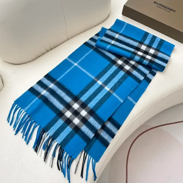 Burberry Classic Check Blue Cashmere Scarf 6