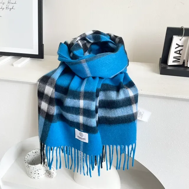 Burberry Classic Check Blue Cashmere Scarf 7